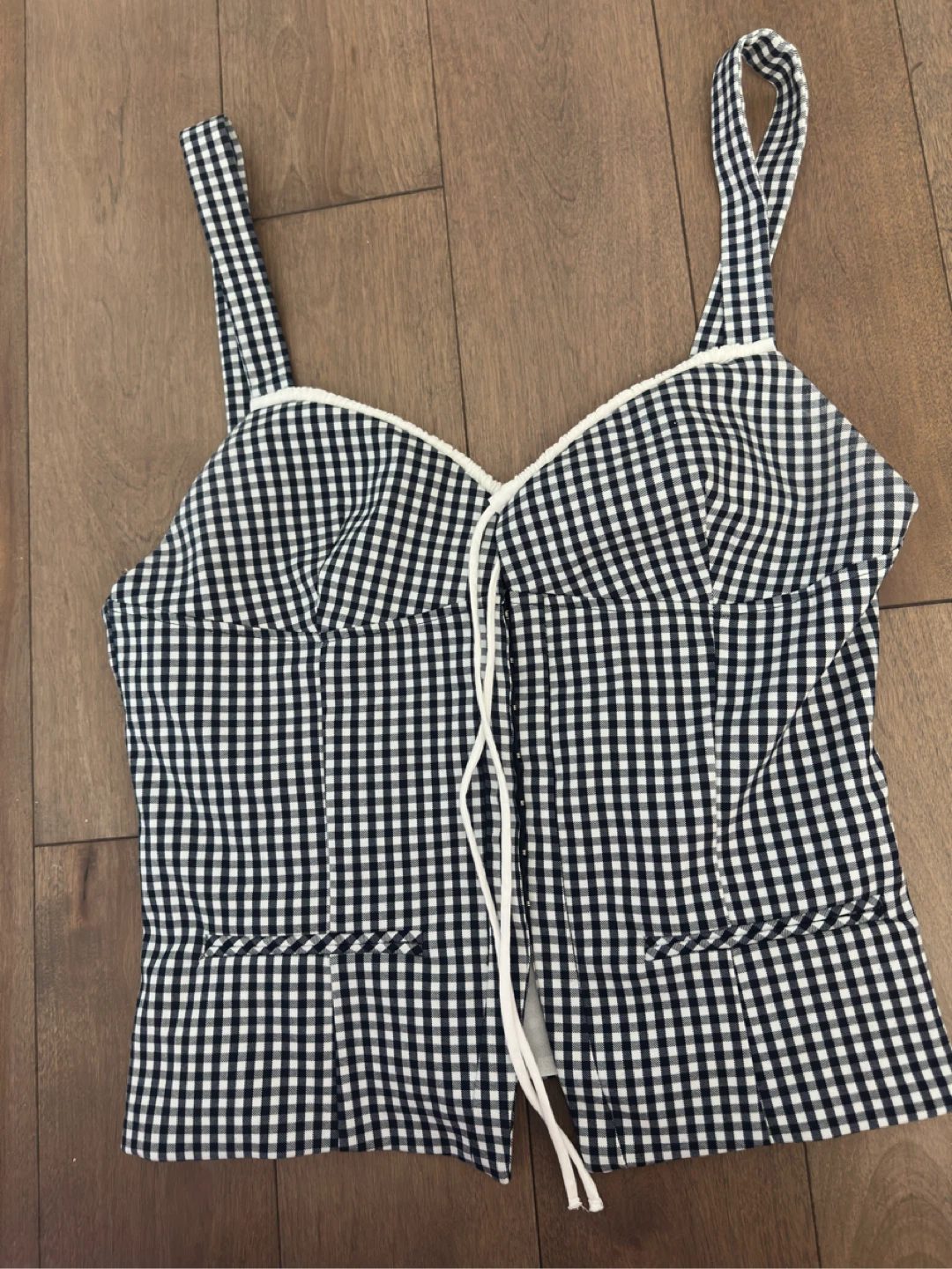 Zara Black and White Gingham Corset Top (Original : $45) - photo 2