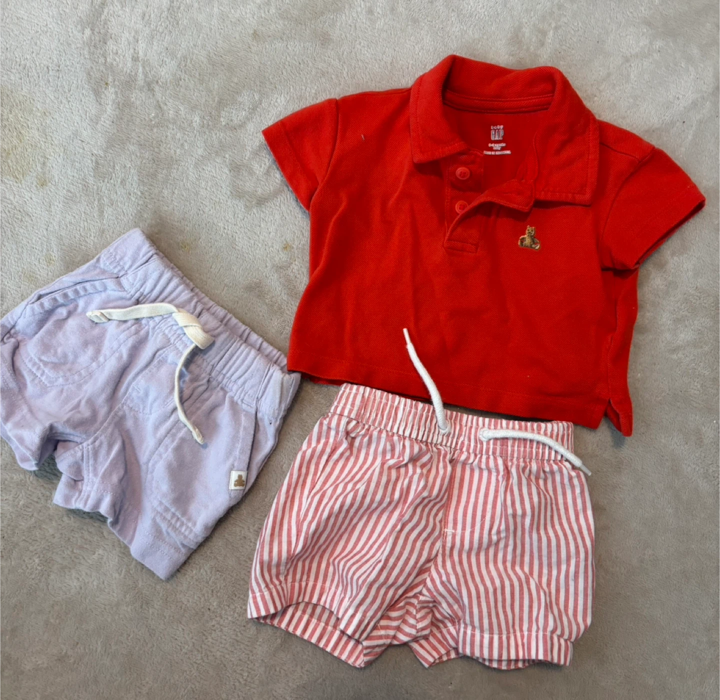 0-3month Baby Gap Red Polo Shirt and Striped Shorts Set
