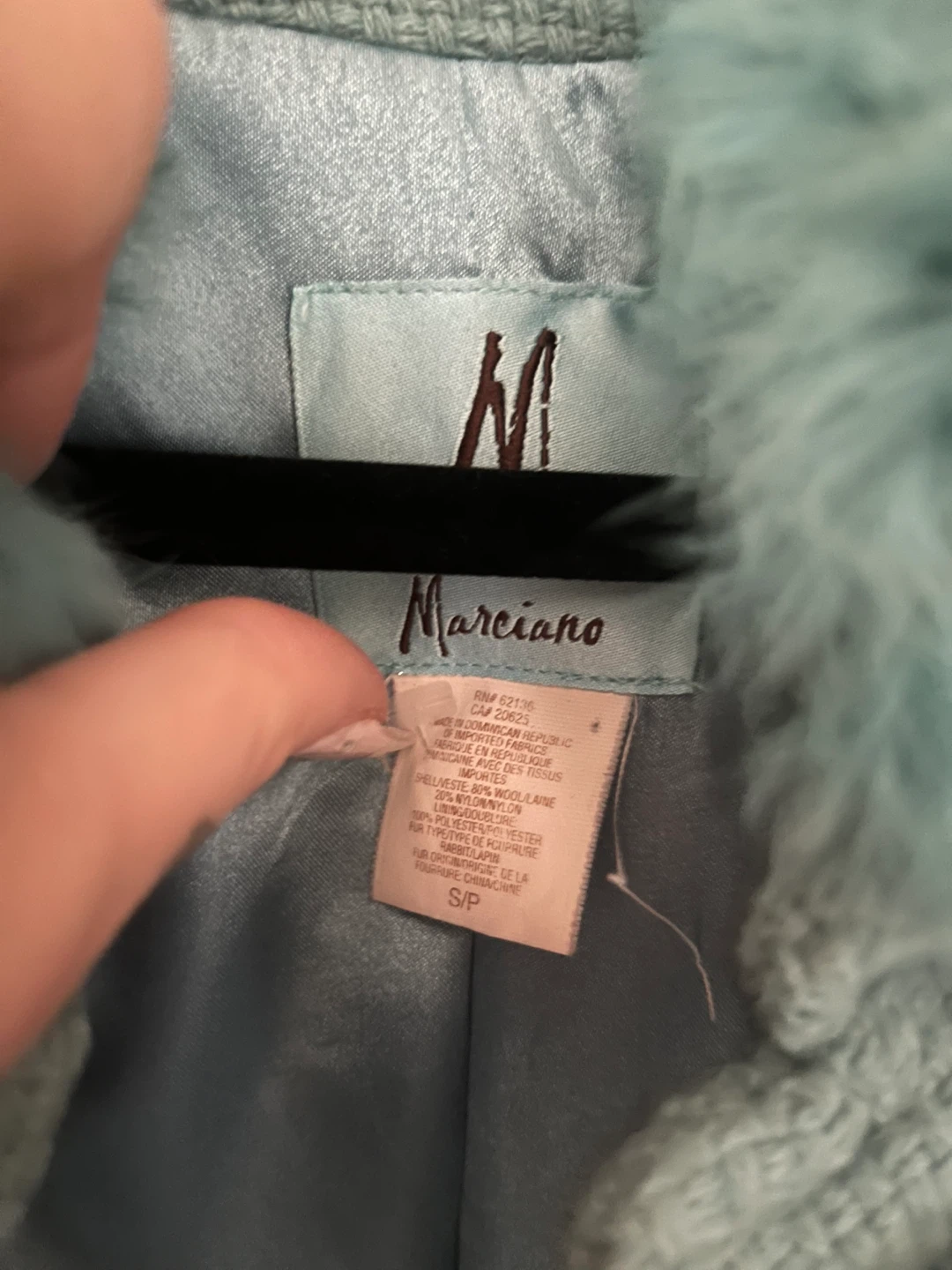 Marciano Teal Coat with Rabbit Fur Collar - Size S/P - photo 2