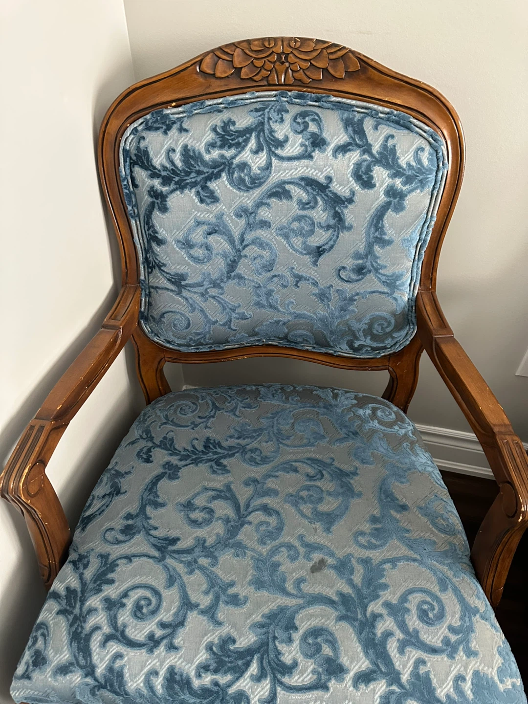 Vintage Accent Armchair - Blue Brocade Upholstery - photo 2