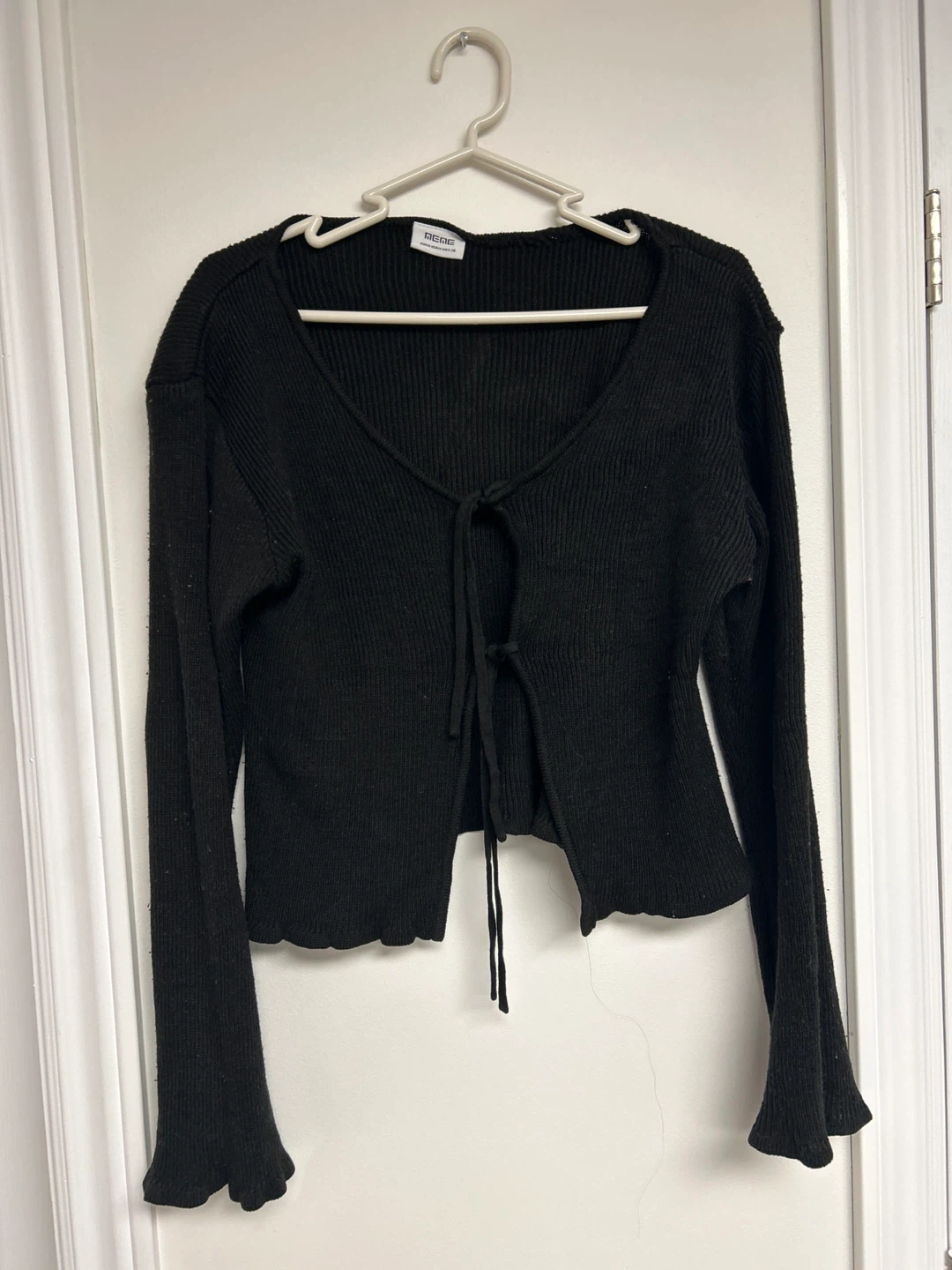 MEME Black Ribbed Tie-Front Cardigan