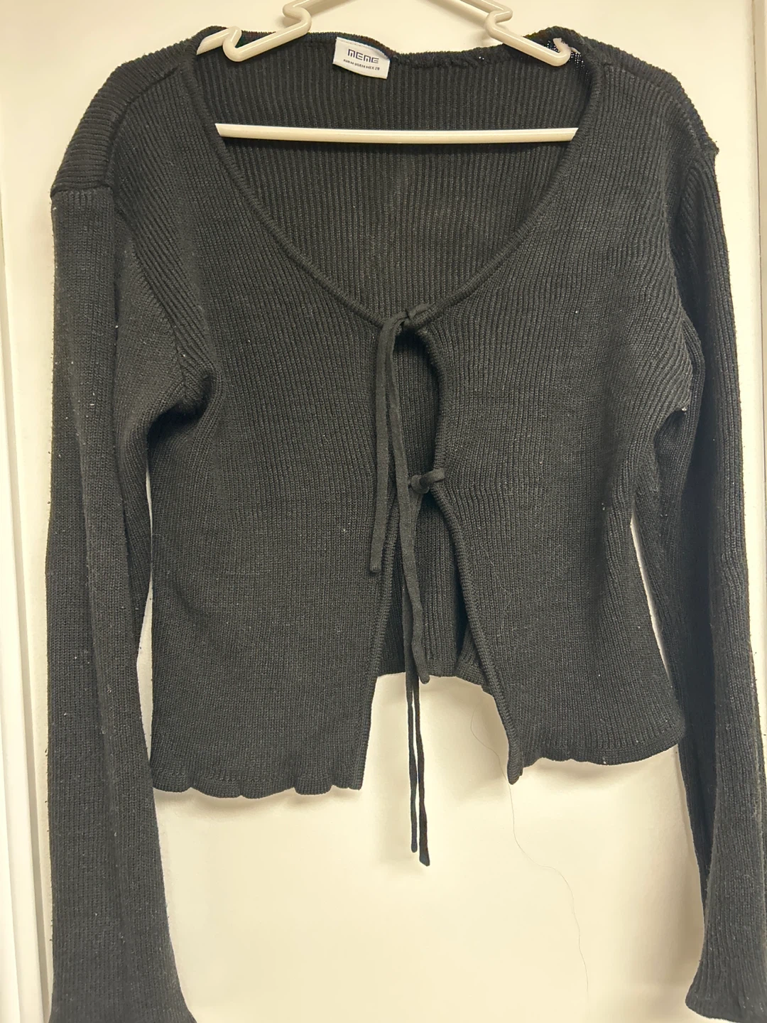 MEME Black Ribbed Tie-Front Cardigan - photo 3