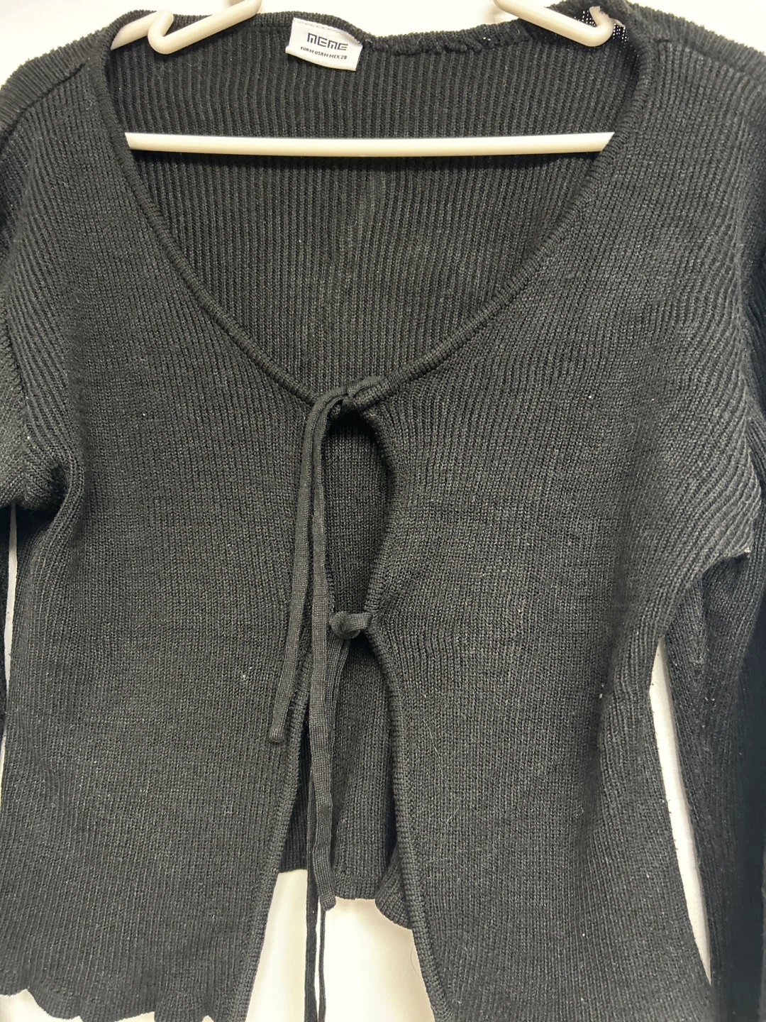 MEME Black Ribbed Tie-Front Cardigan - photo 2