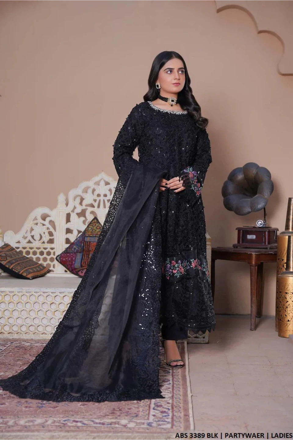 Black Embroidered Party Wear Dress
