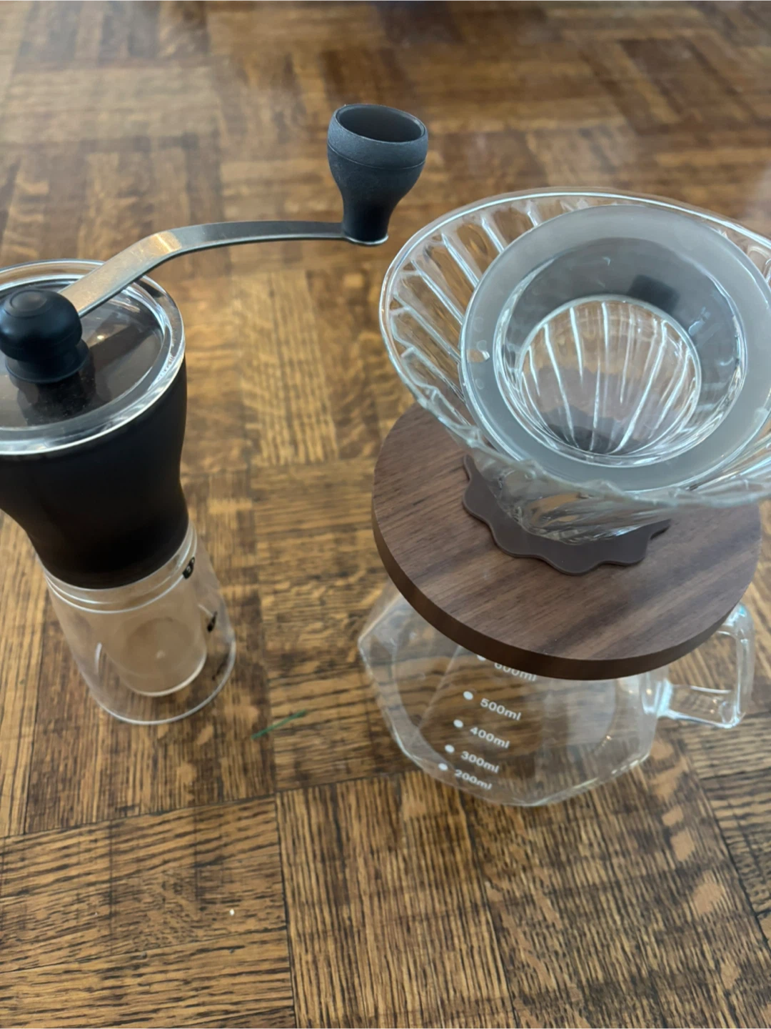 Manual Coffee Grinder and Glass Pour-Over Coffee Maker Set - photo 2