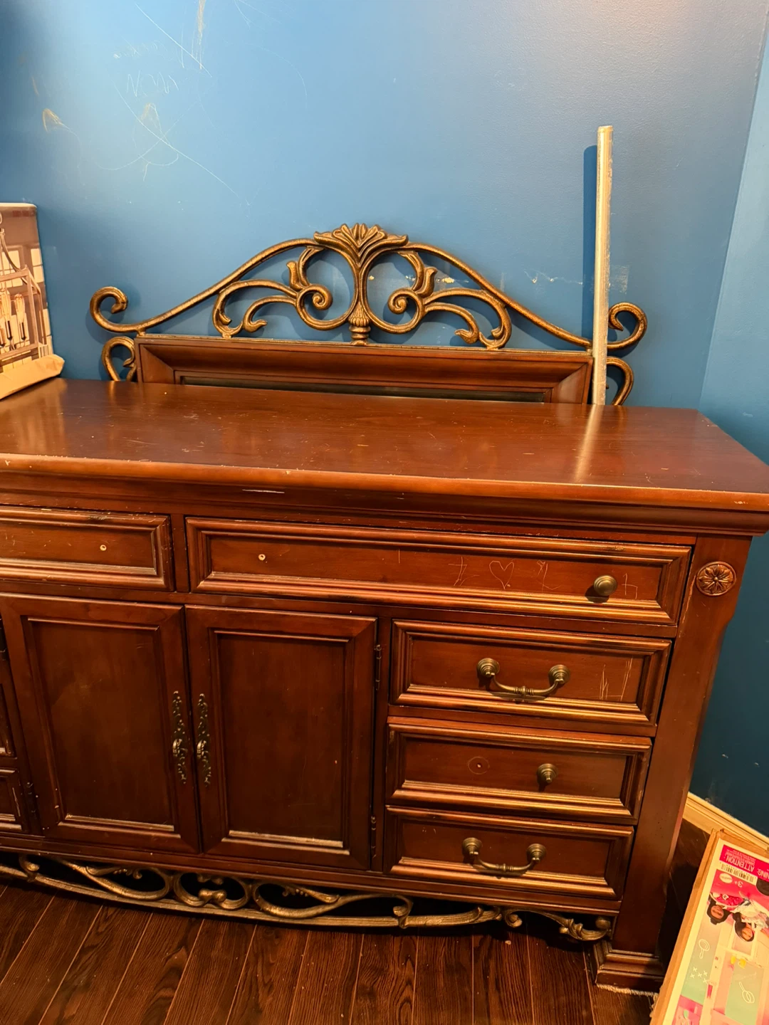 Wooden Dresser with Ornate Metal Base