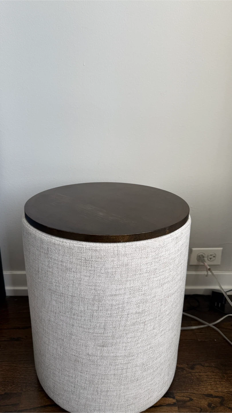 Round Storage Ottoman with Wood Lid - photo 2