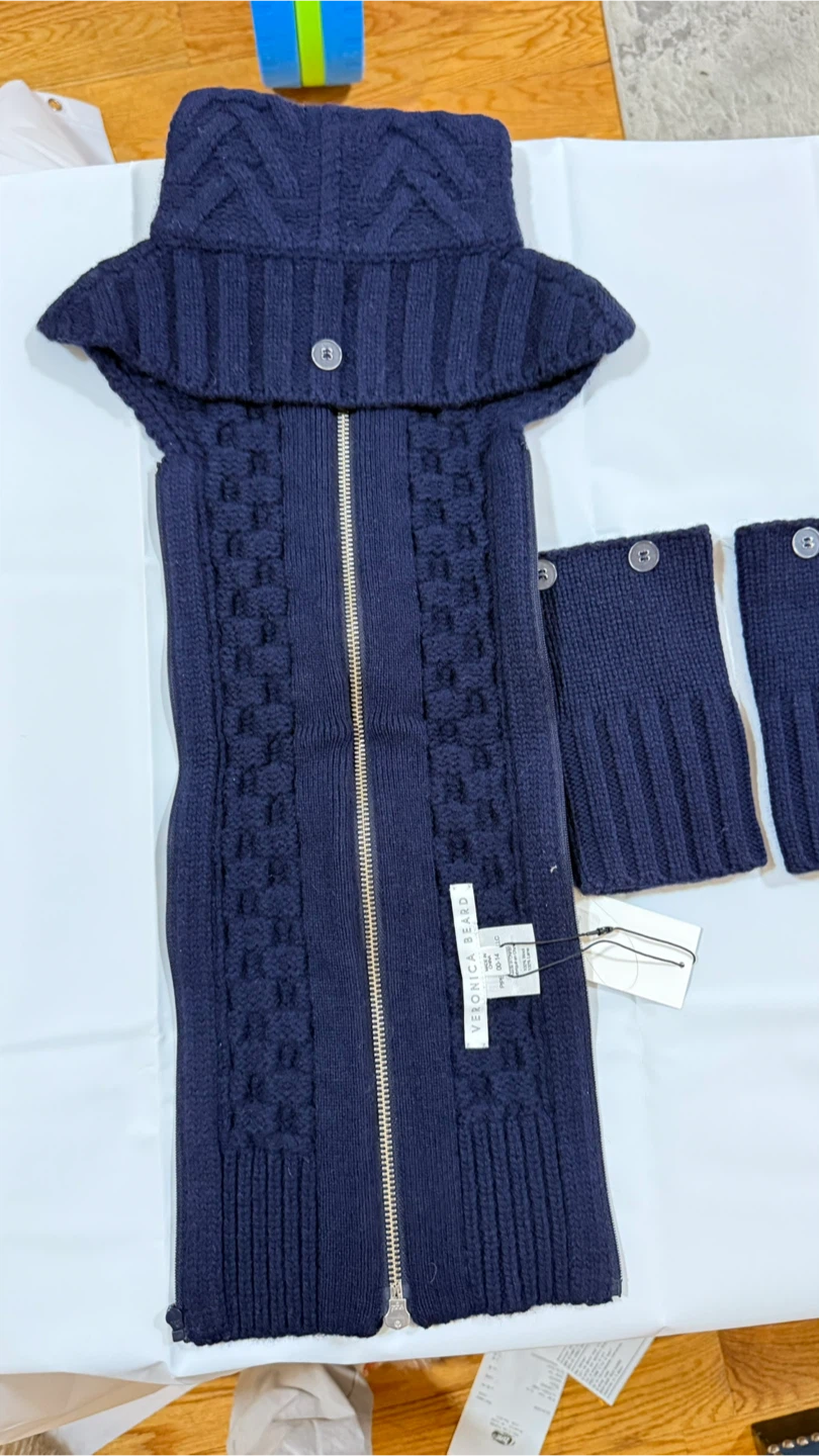 Veronica Beard Navy Cable Knit Zip-Up Vest with Cuffs - photo 3