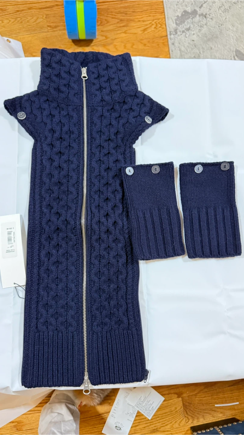 Veronica Beard Navy Cable Knit Zip-Up Vest with Cuffs - photo 2