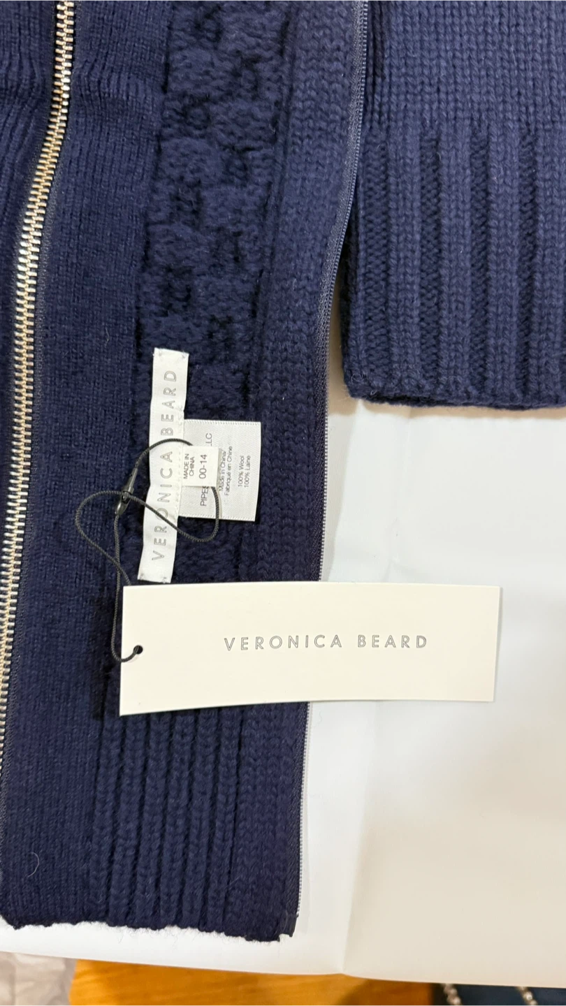 Veronica Beard Navy Cable Knit Zip-Up Vest with Cuffs - photo 4