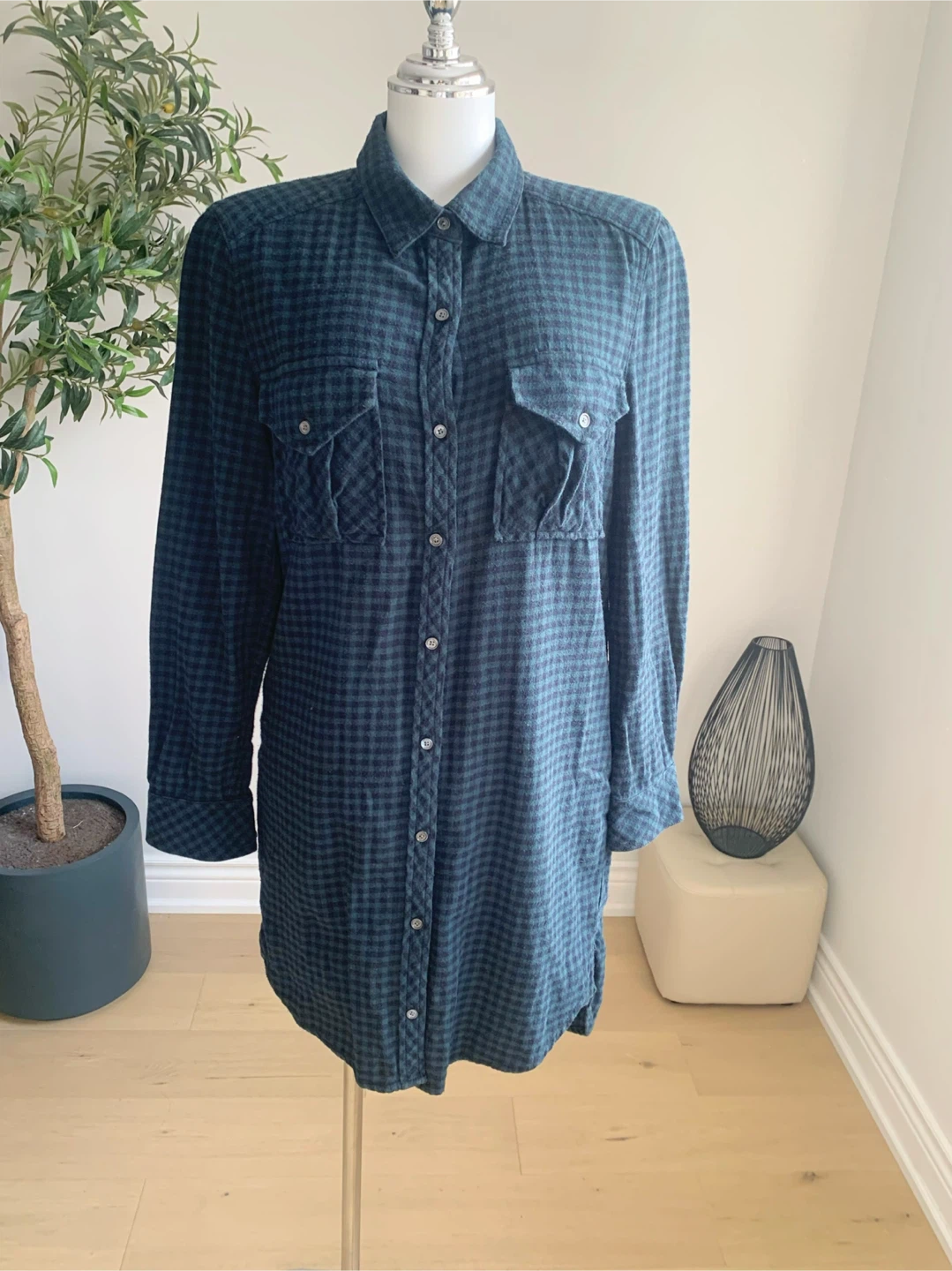 Wilfred Free Green Plaid Long Shirt Dress XS