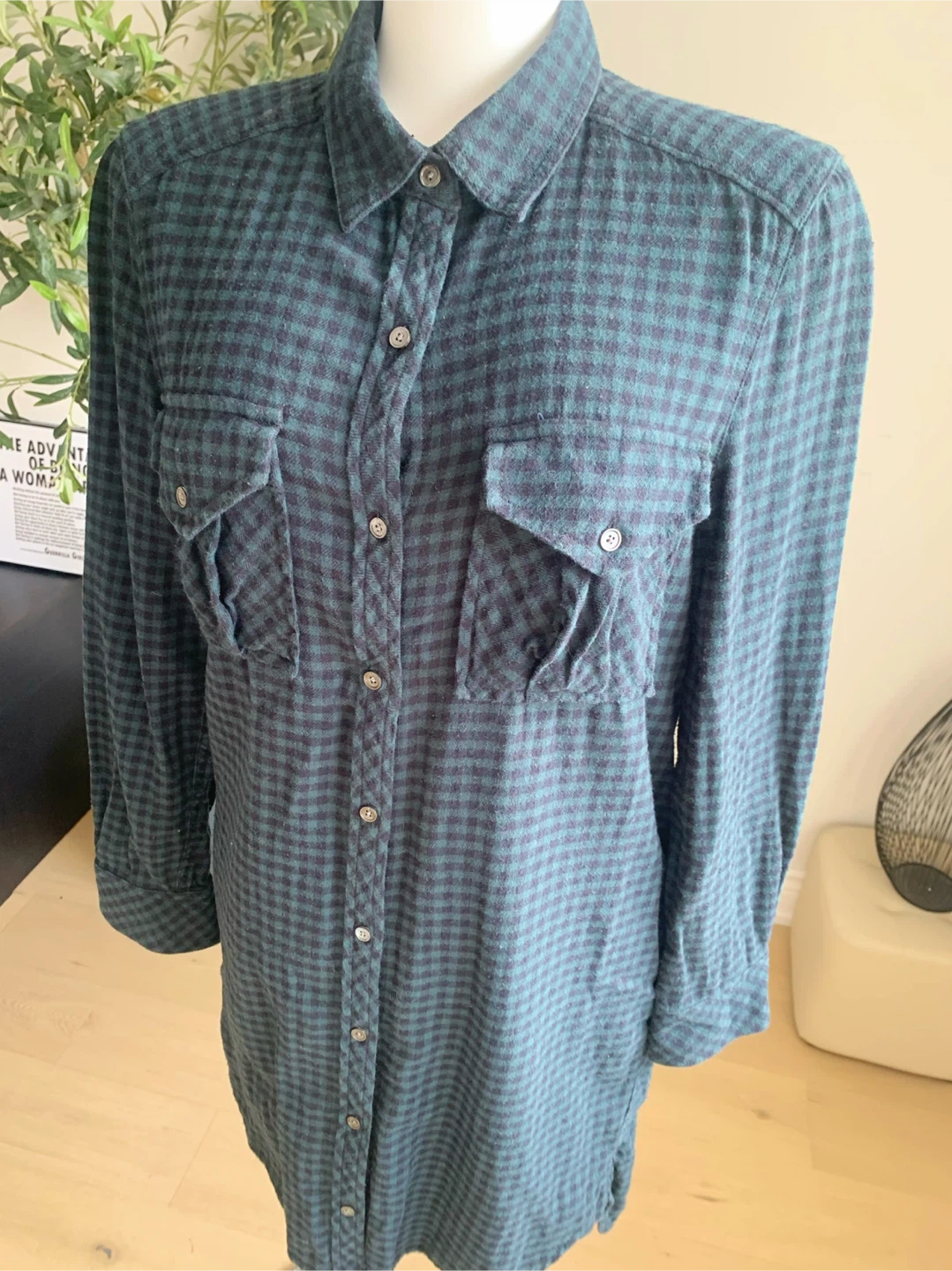 Wilfred Free Green Plaid Long Shirt Dress XS - photo 3