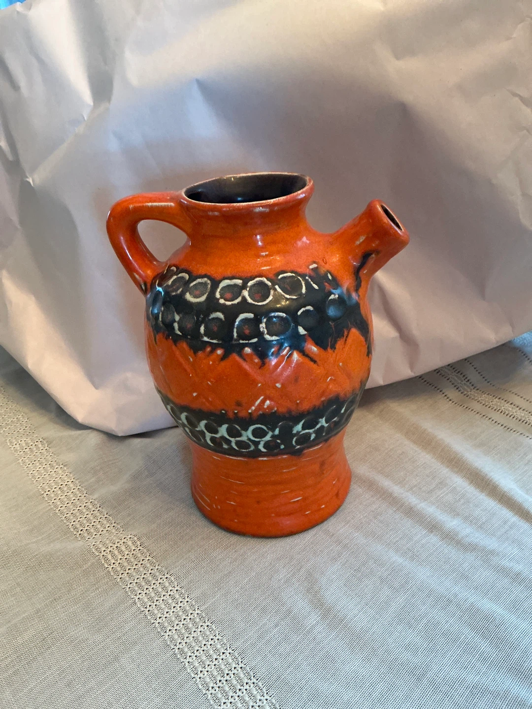 Vintage West German Ceramic Pitcher - Fat Lava