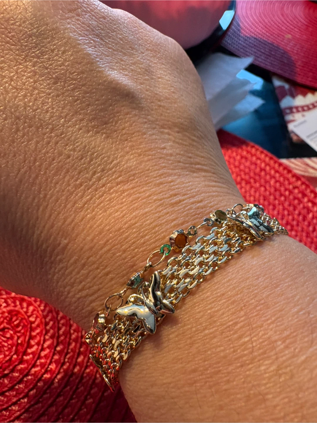Gold Tone Multi-Strand Bracelet with Butterfly Charms - photo 3
