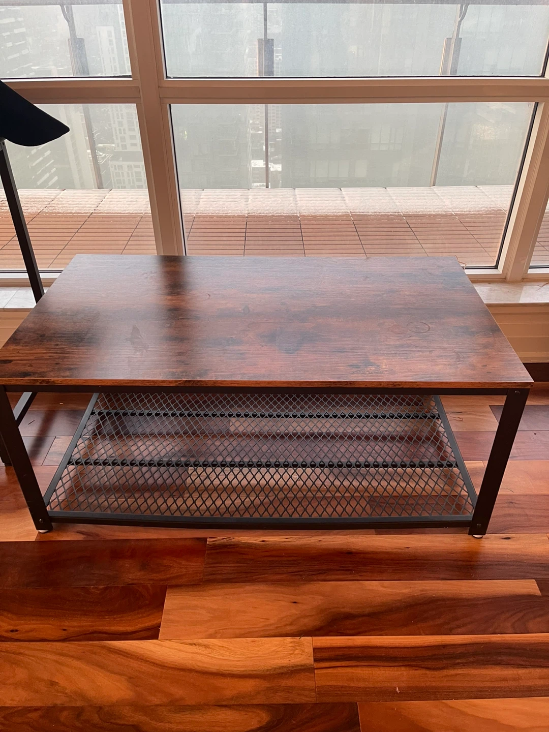 Rustic Wood Coffee Table with Metal Shelf