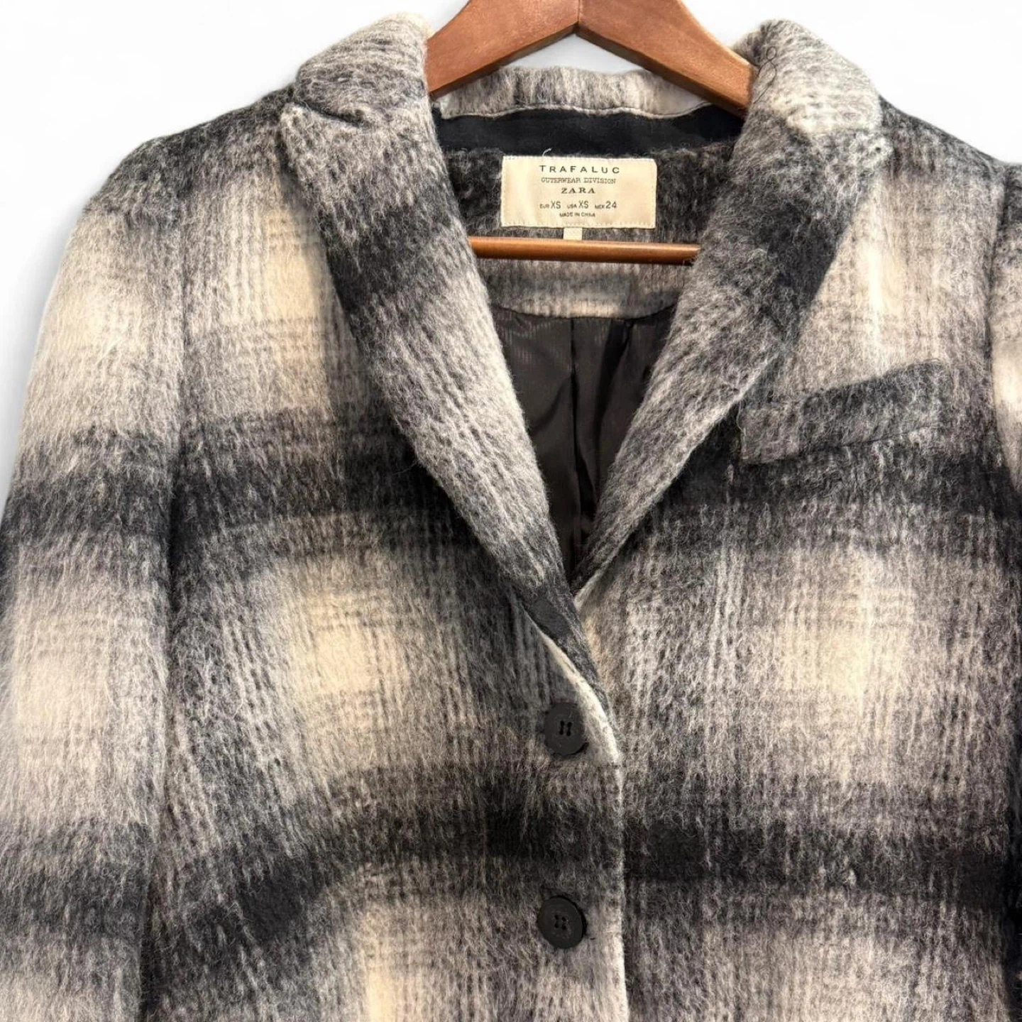 ZARA Trafaluc Plaid Wool Blend Coat - Size XS - photo 2