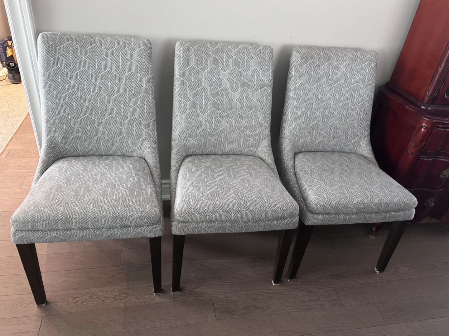 Set of 6 Grey Geometric Pattern Upholstered Dining Chairs