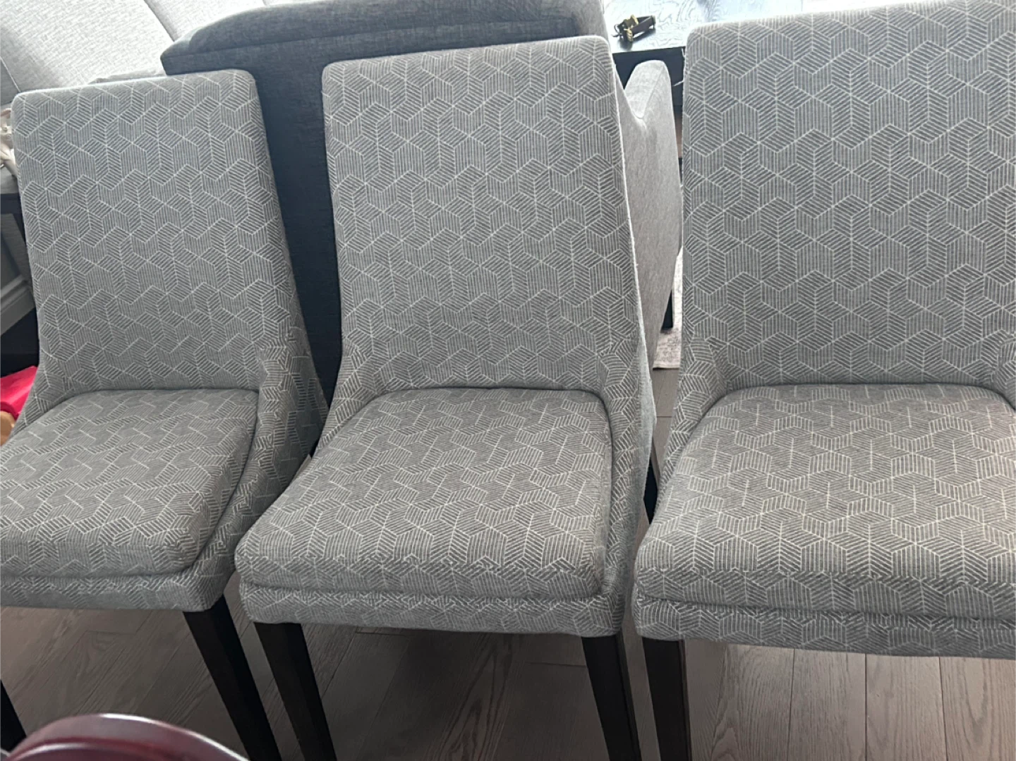 Set of 6 Grey Geometric Pattern Upholstered Dining Chairs - photo 5