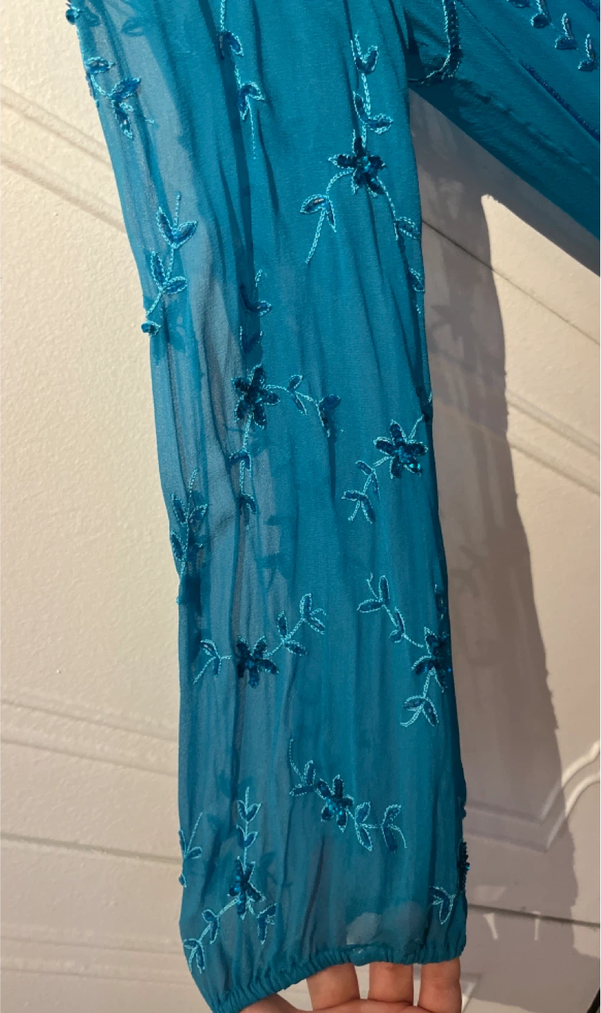 Vintage Sandy Starkman Beaded Silk Blouse - Teal - Size S - photo 4