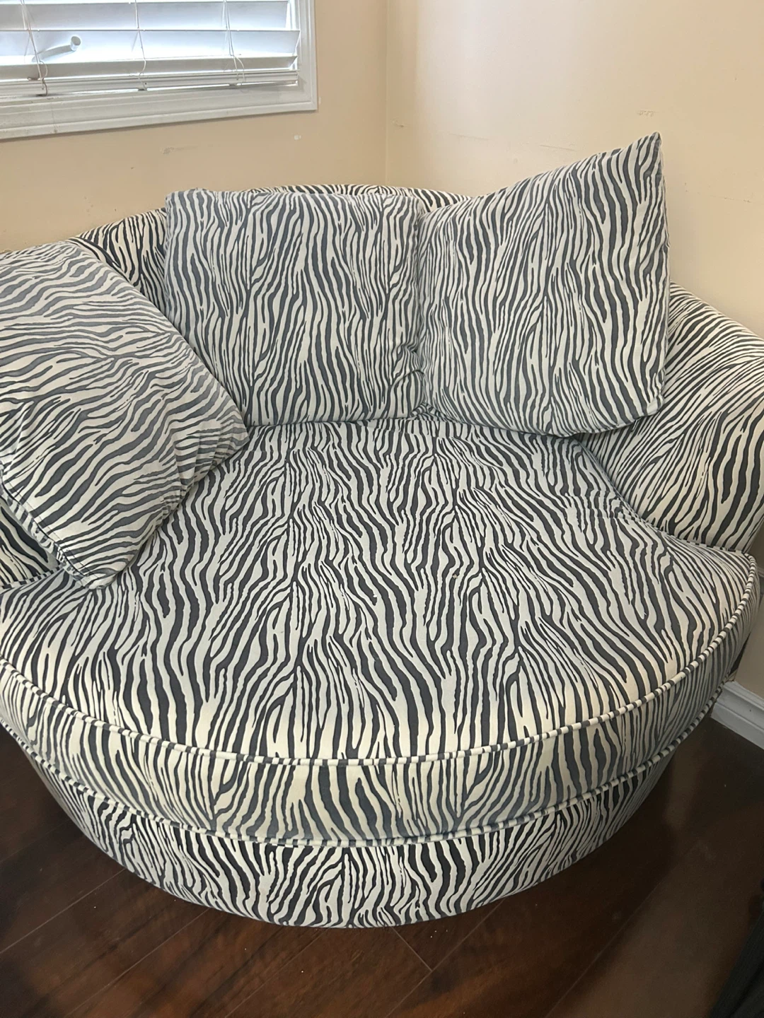 Round Zebra Print Swivel Armchair with Pillows - photo 2