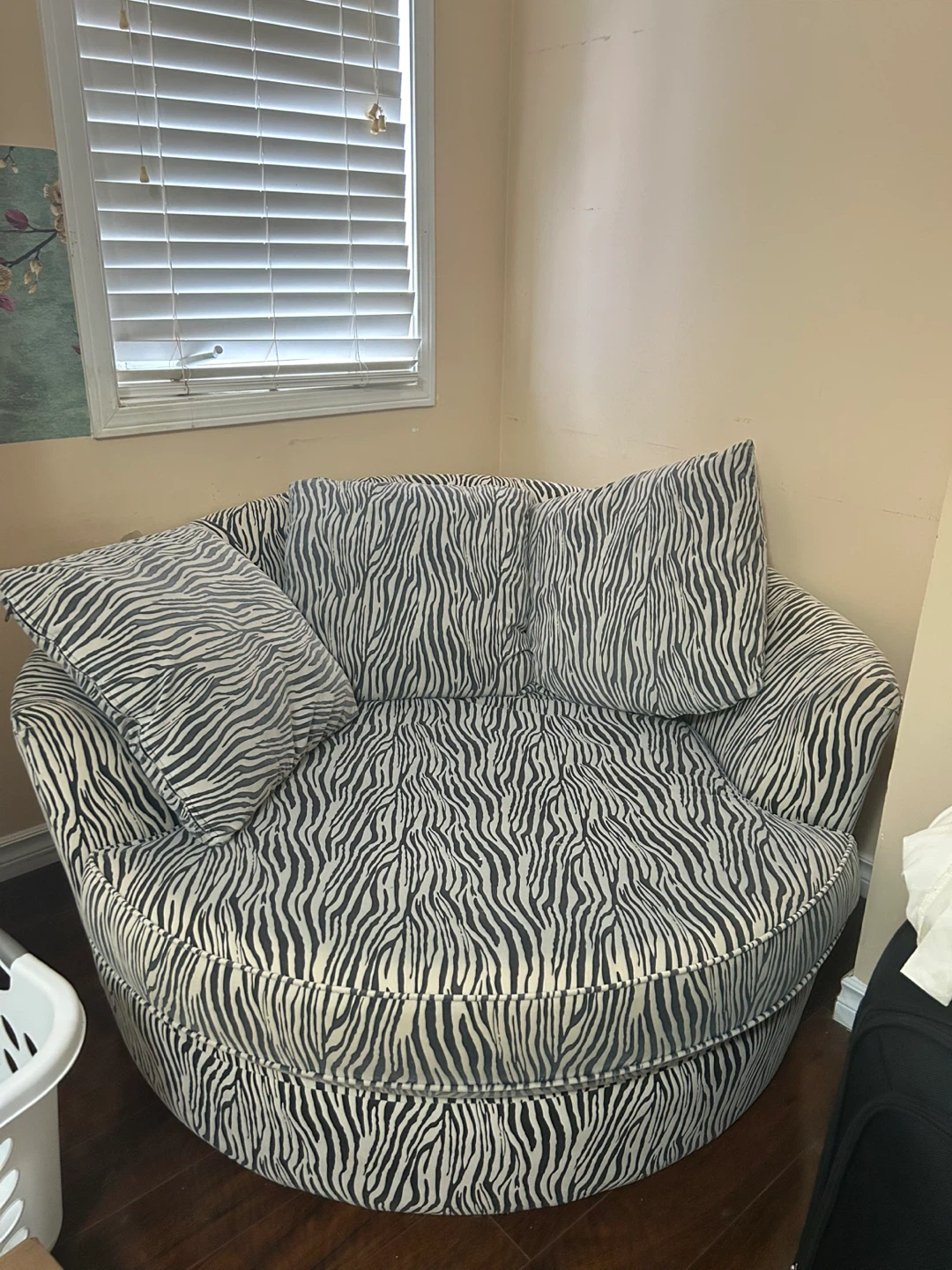 Round Zebra Print Swivel Armchair with Pillows