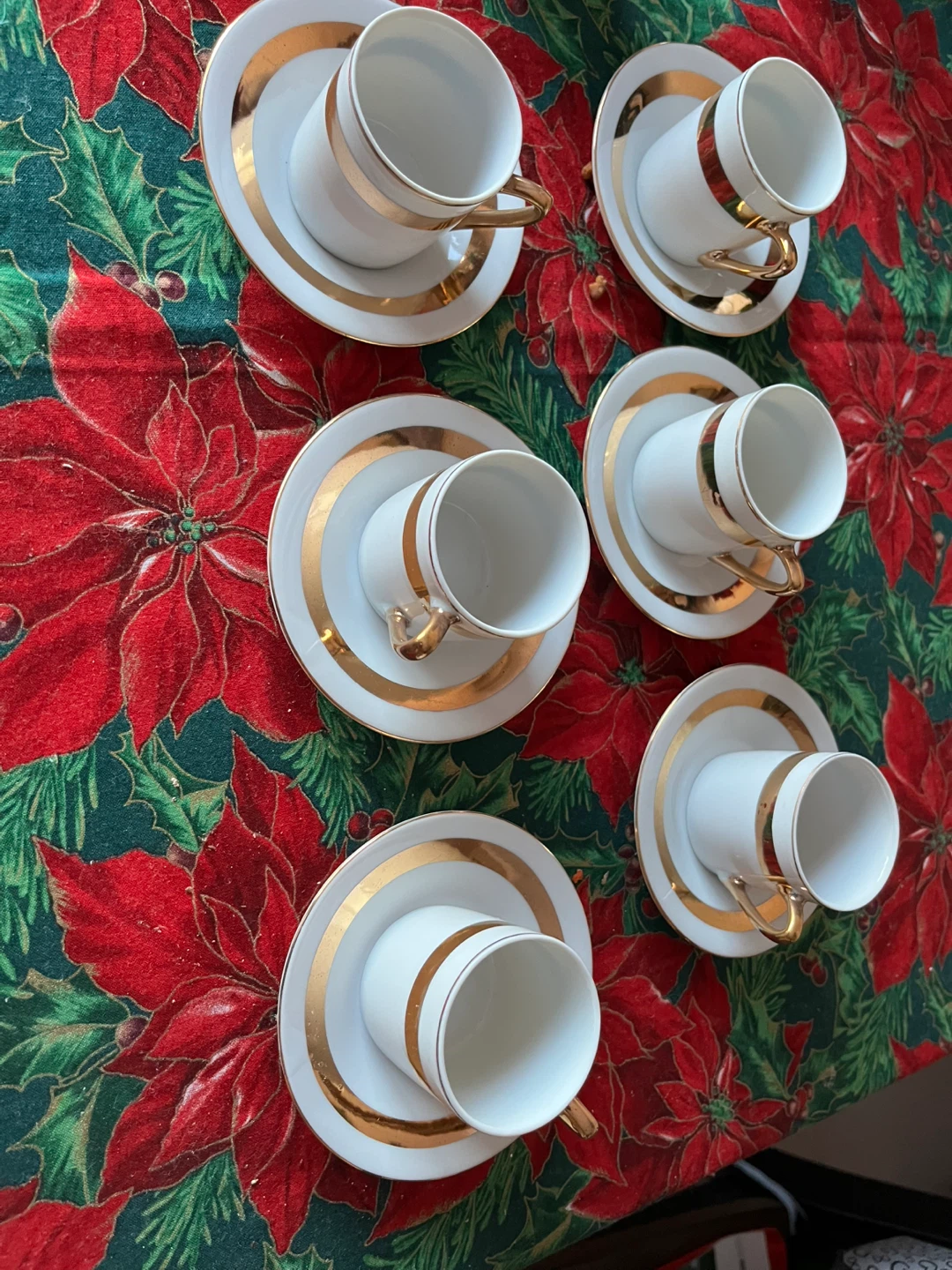 6-Piece White Ceramic Coffee Cup Set with Gold Trim