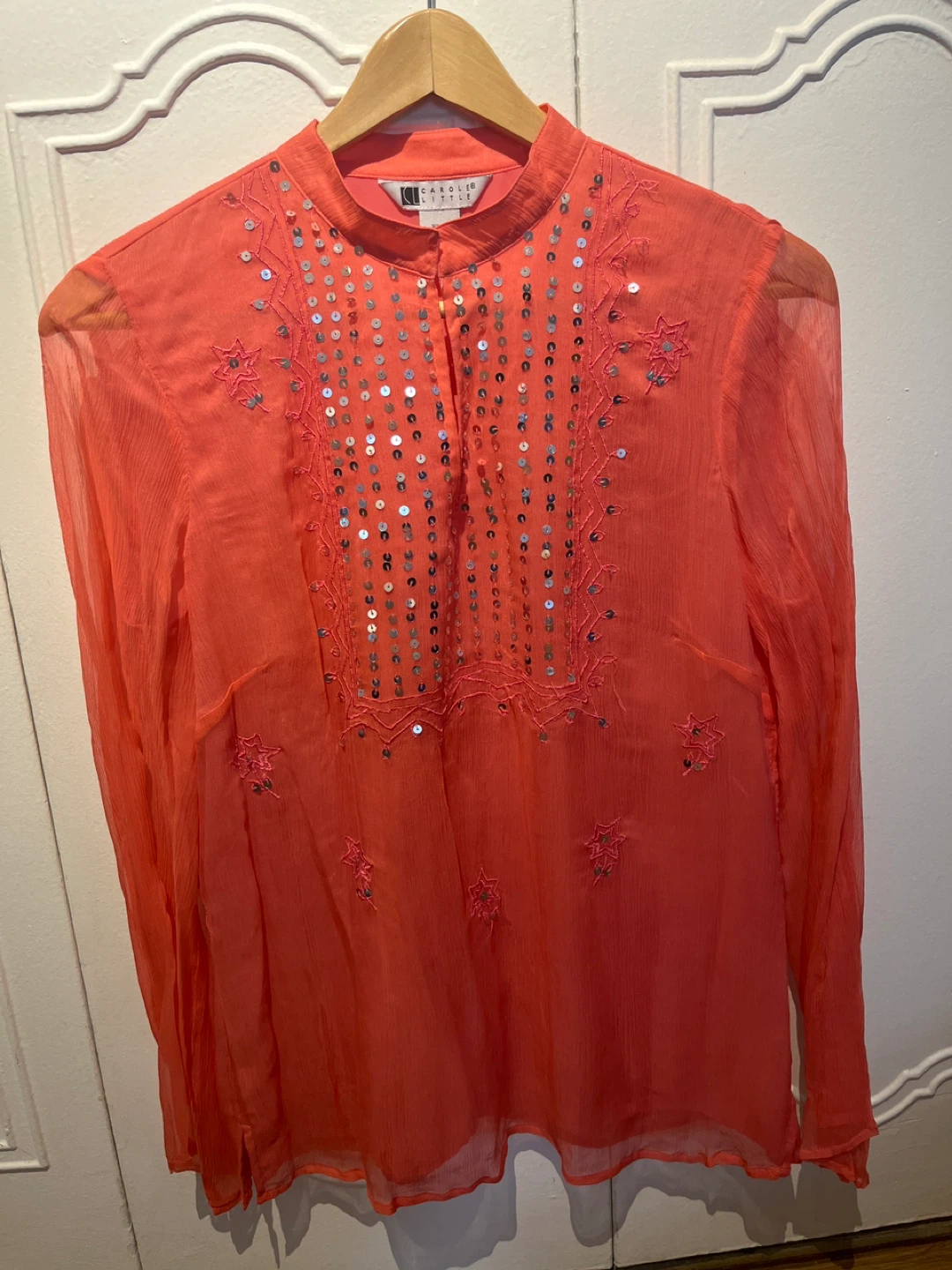 Vintage Carole Little Coral Silk Beaded Tunic Top Size M - photo 2