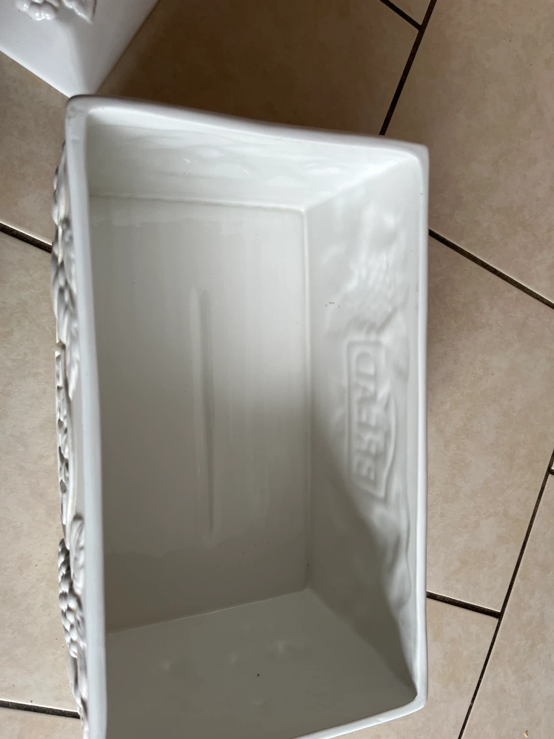 White Ceramic Embossed Bread Box - photo 2