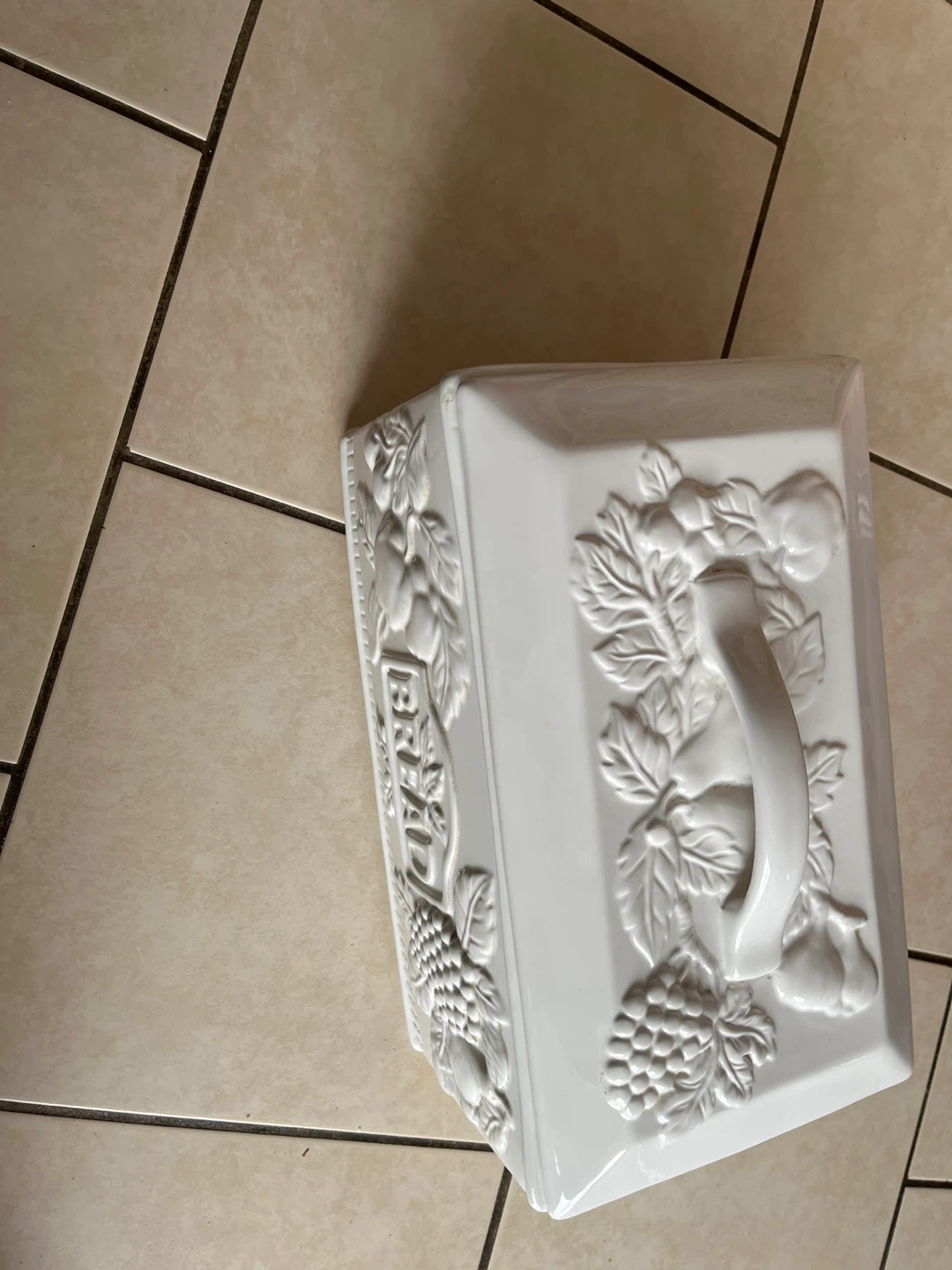 White Ceramic Embossed Bread Box