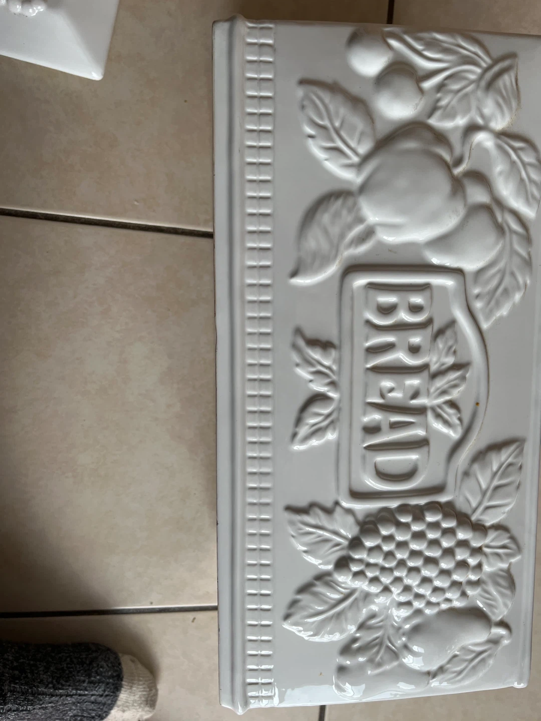 White Ceramic Embossed Bread Box - photo 3