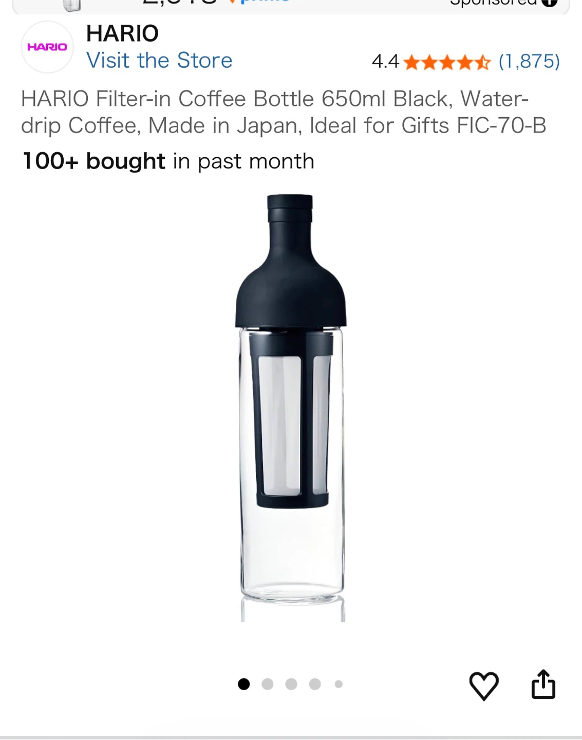 Hario Filter-in Coffee Bottle 650ml Black - photo 2