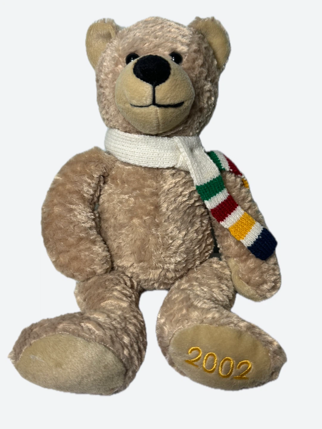 HBC Hudson’s Bay Company 2002 Brown Teddy Bear 15" Stripes Scarf