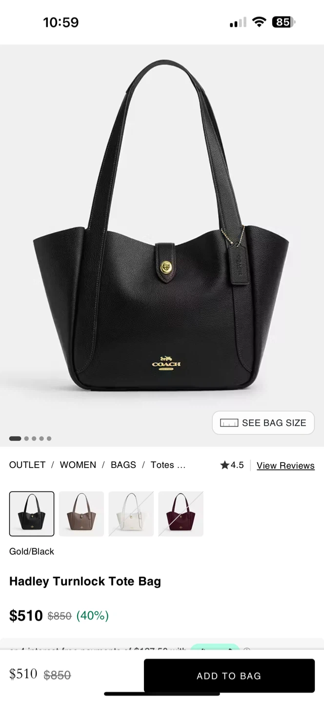 Coach Hadley Turnlock Tote Bag - Black - photo 2