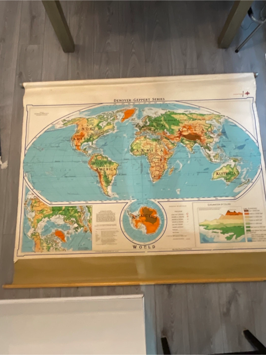 Vintage Wall Map on Wooden Dowels