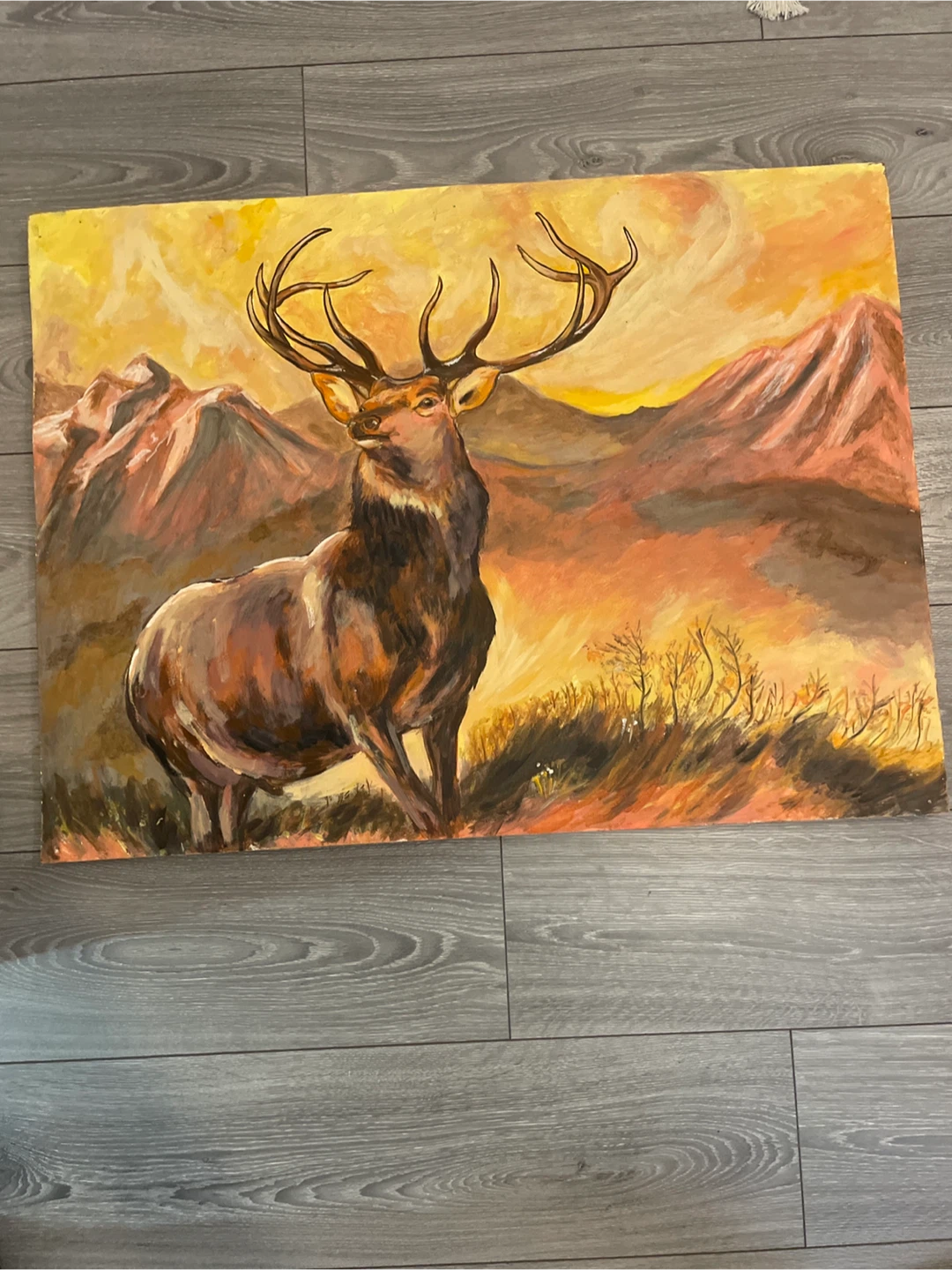 Painting of Elk in Mountain Landscape