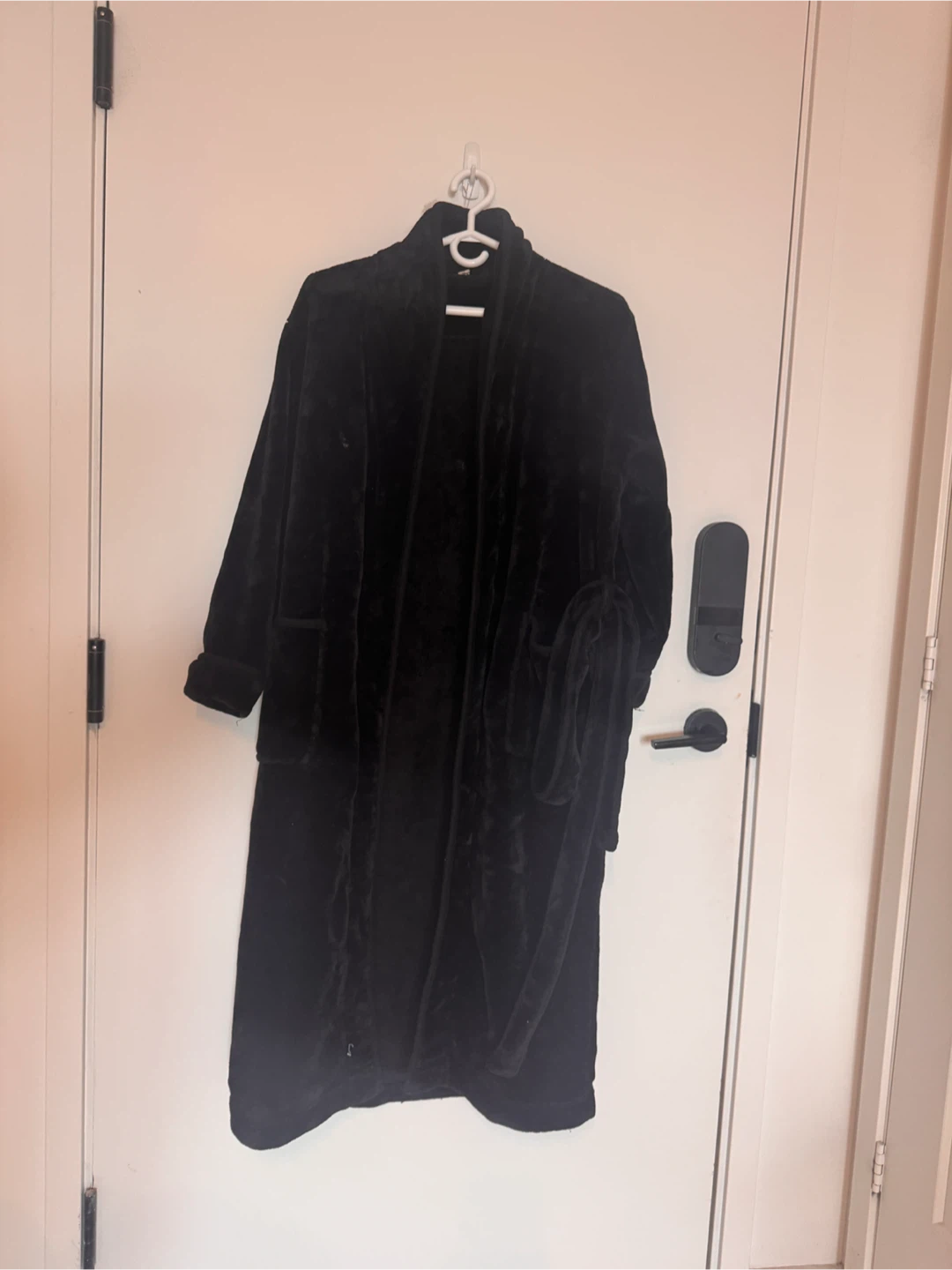 Black plush bathrobe