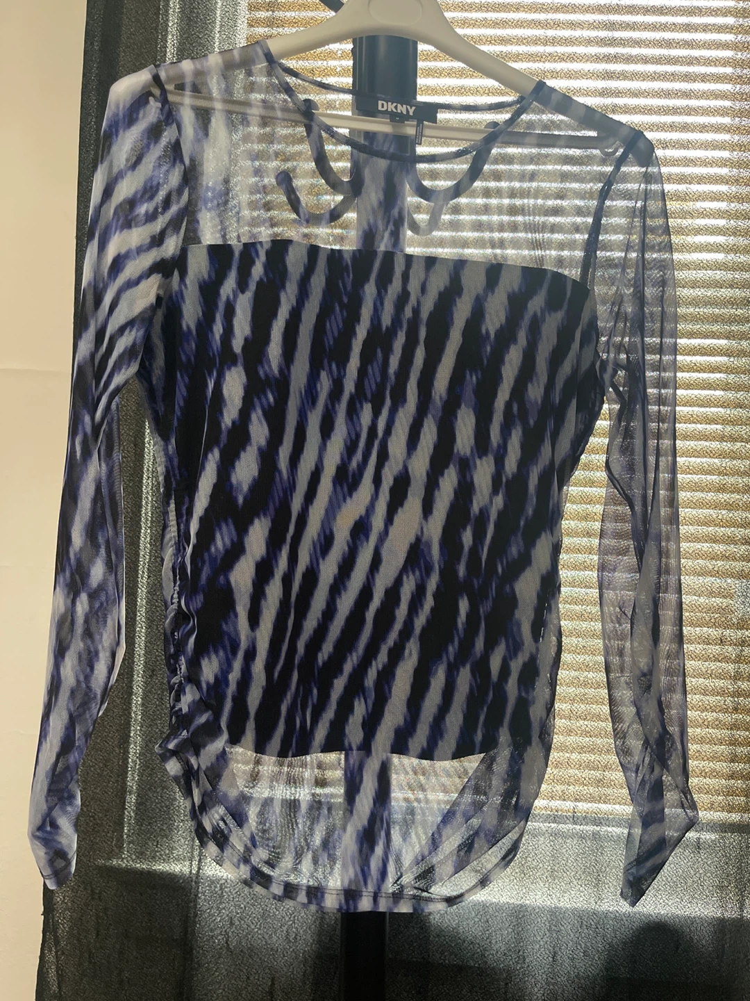 DKNY Women's Sheer Print Long Sleeve Top