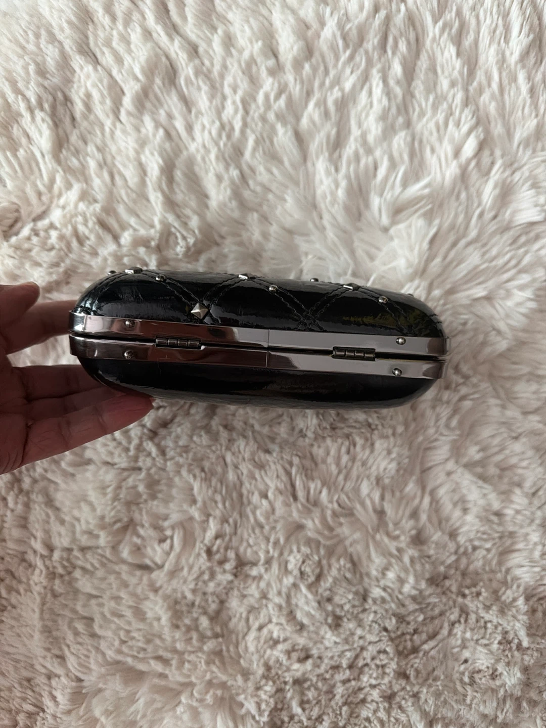 Nine West Black Quilted Studded Clutch Purse with Chain - photo 4