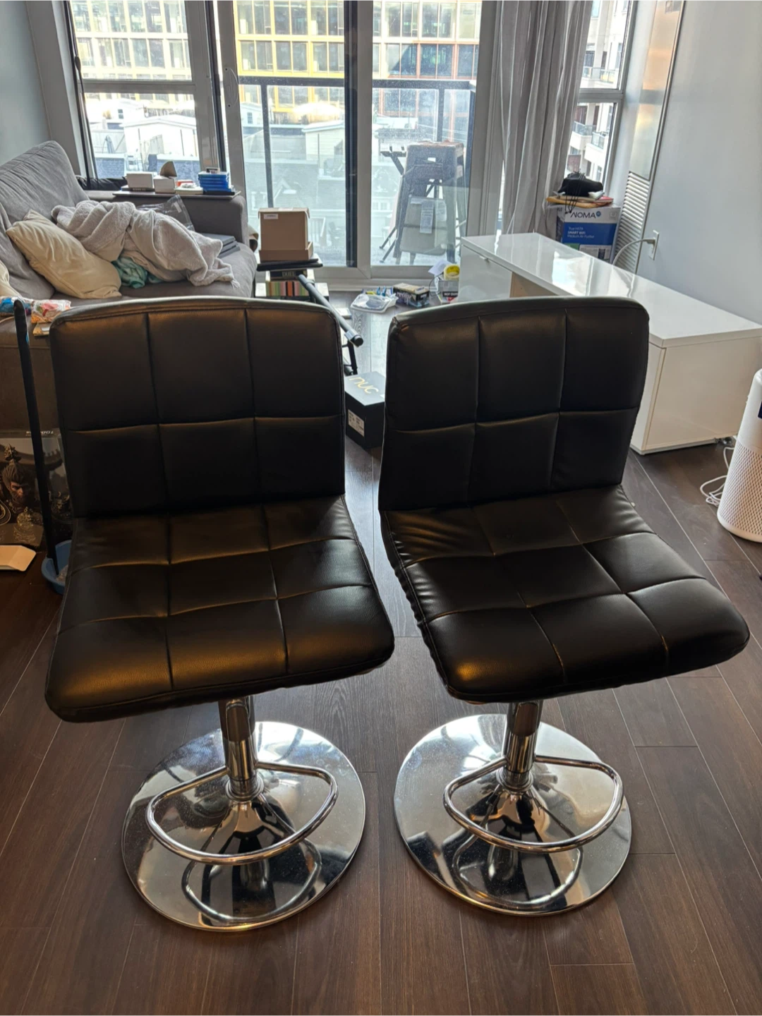 Set of 2 Black Faux Leather Bar Stools
