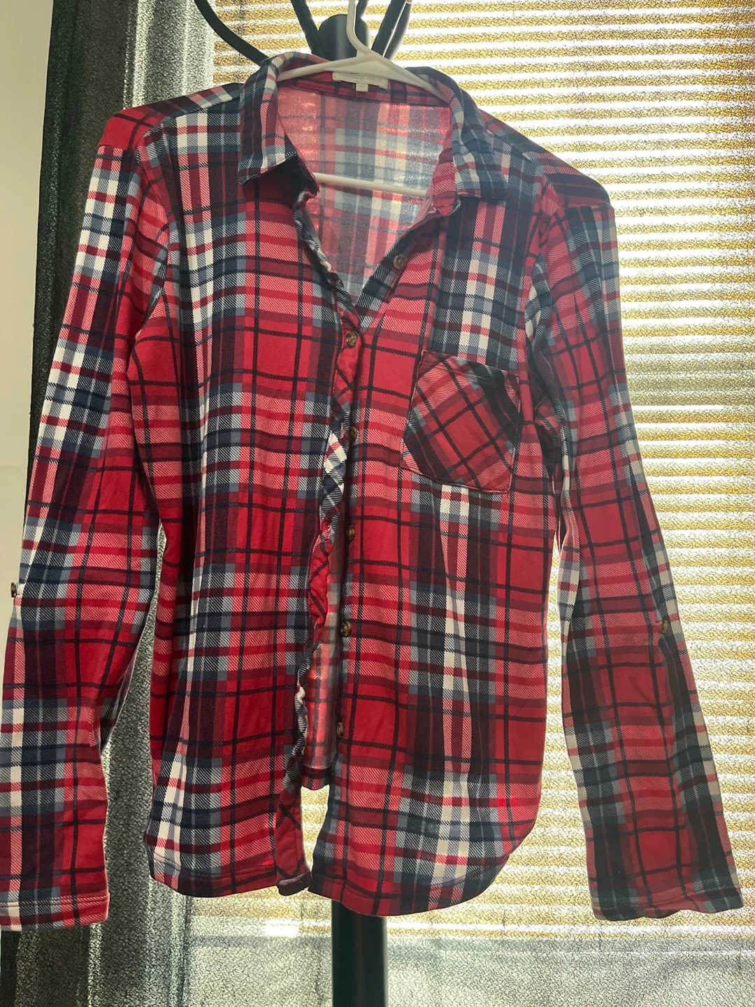 Red Plaid Long Sleeve Button-Up Shirt