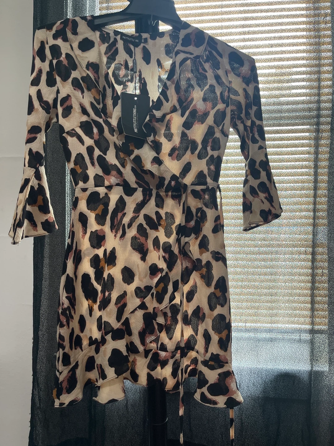 PrettyLittleThing Leopard Print Wrap Dress Size 6