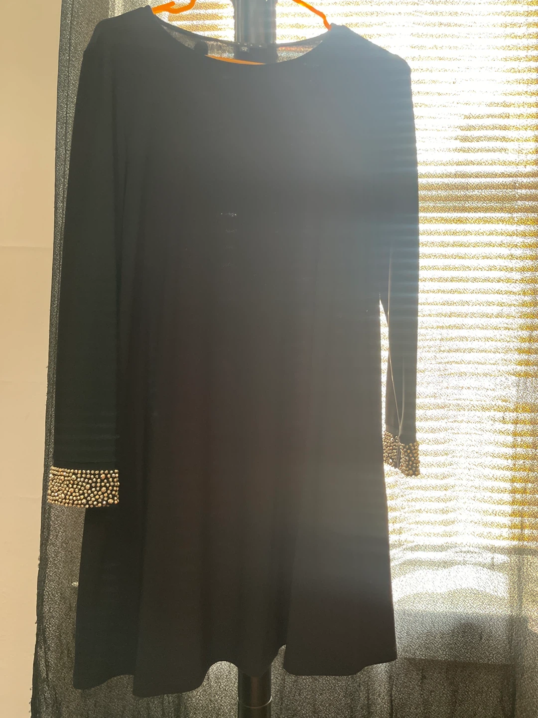 Black Embellished Cuff Long Sleeve Dress