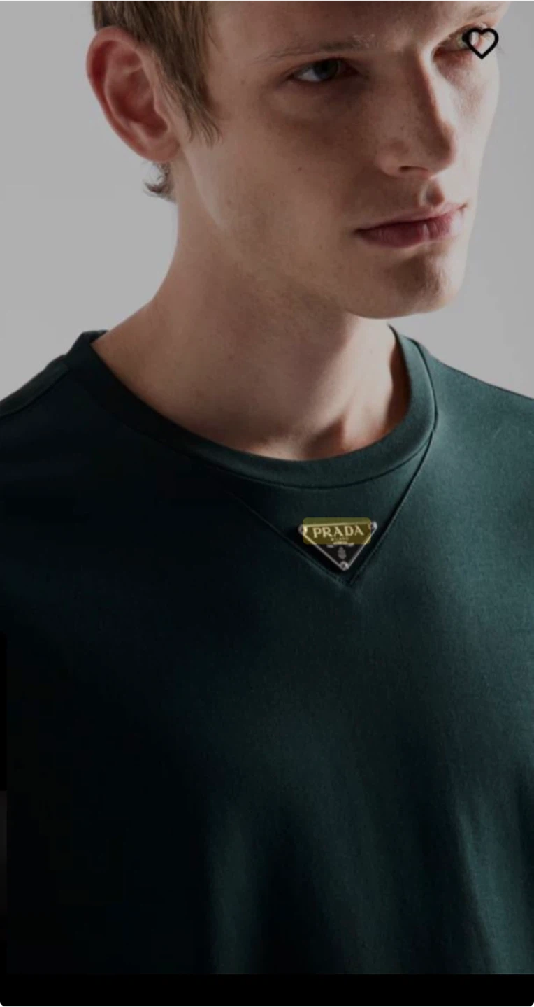 Prada Green Crewneck T-Shirt with Triangle Logo