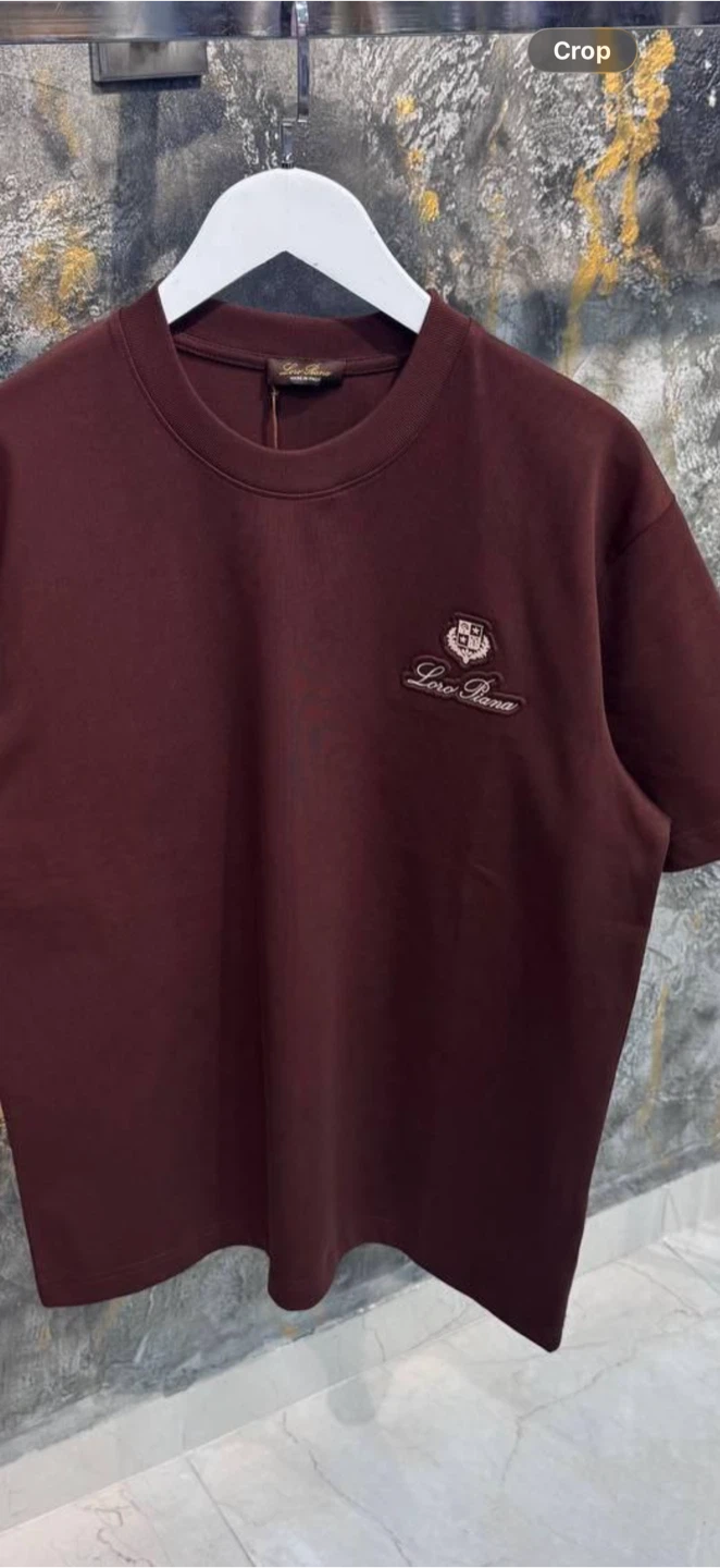 Loro Piana Burgundy Crew Neck T-Shirt with Embroidered Logo
