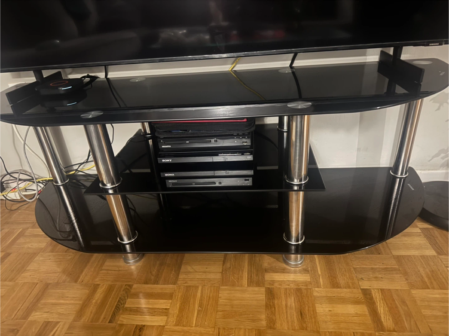 Black Glass TV Stand with Silver Legs - photo 2