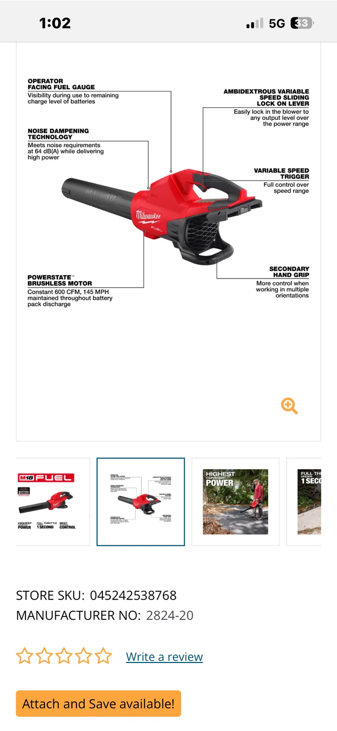 Milwaukee M18 FUEL 3017-20 single Battery Leaf Blower 2824-20 - photo 5