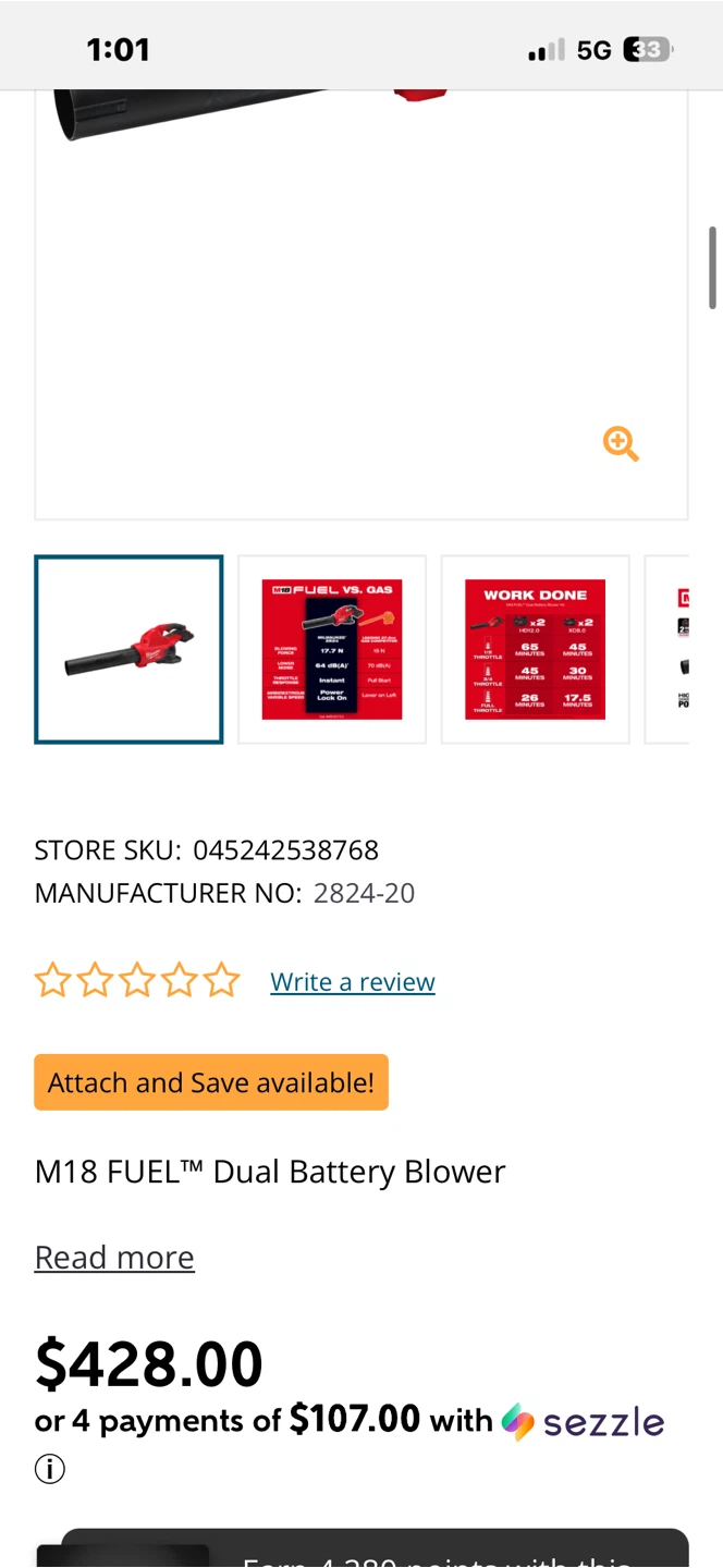 Milwaukee M18 FUEL 3017-20 single Battery Leaf Blower 2824-20 - photo 3