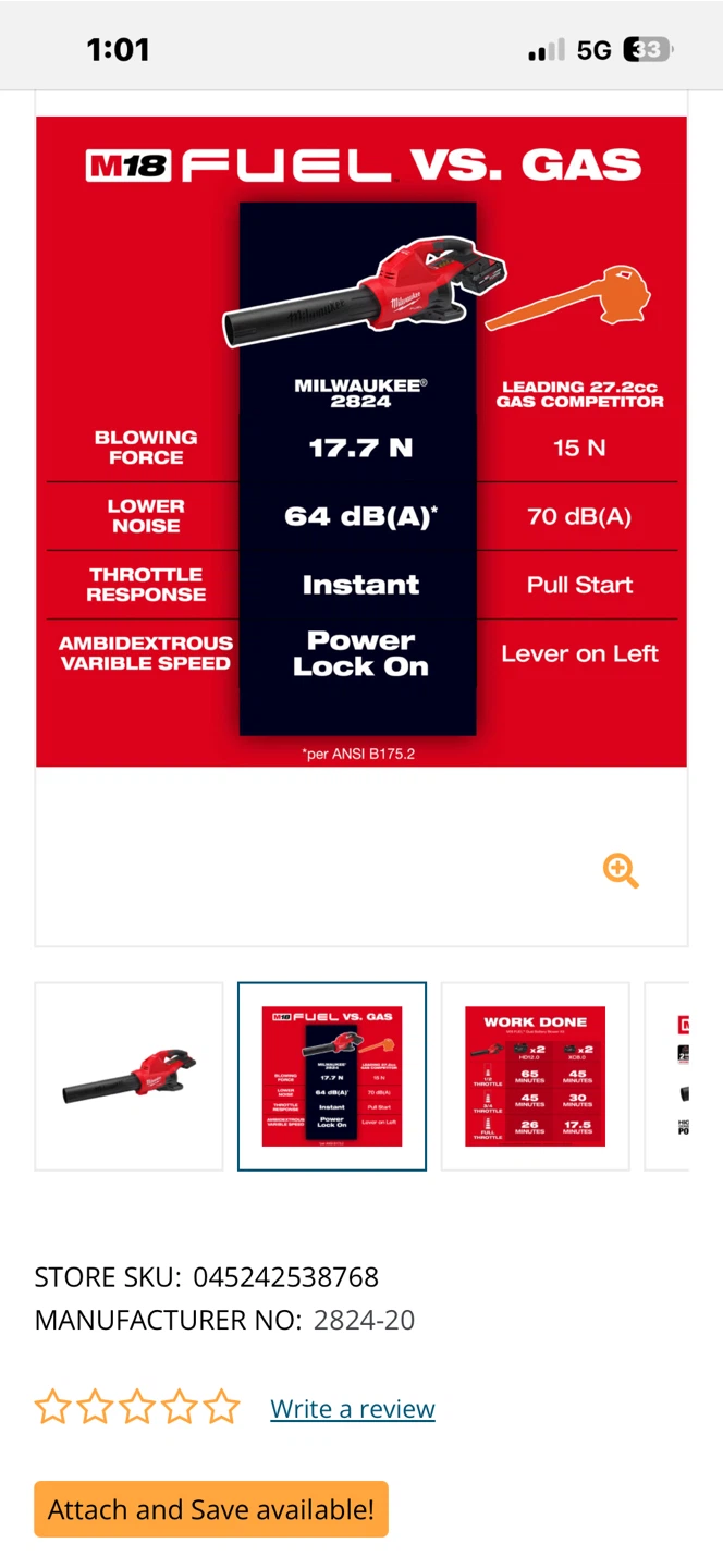 Milwaukee M18 FUEL 3017-20 single Battery Leaf Blower 2824-20 - photo 2