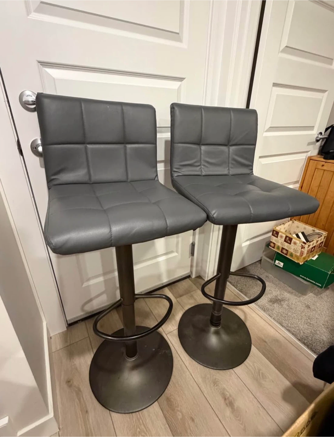 Grey leather barstools set of 2
