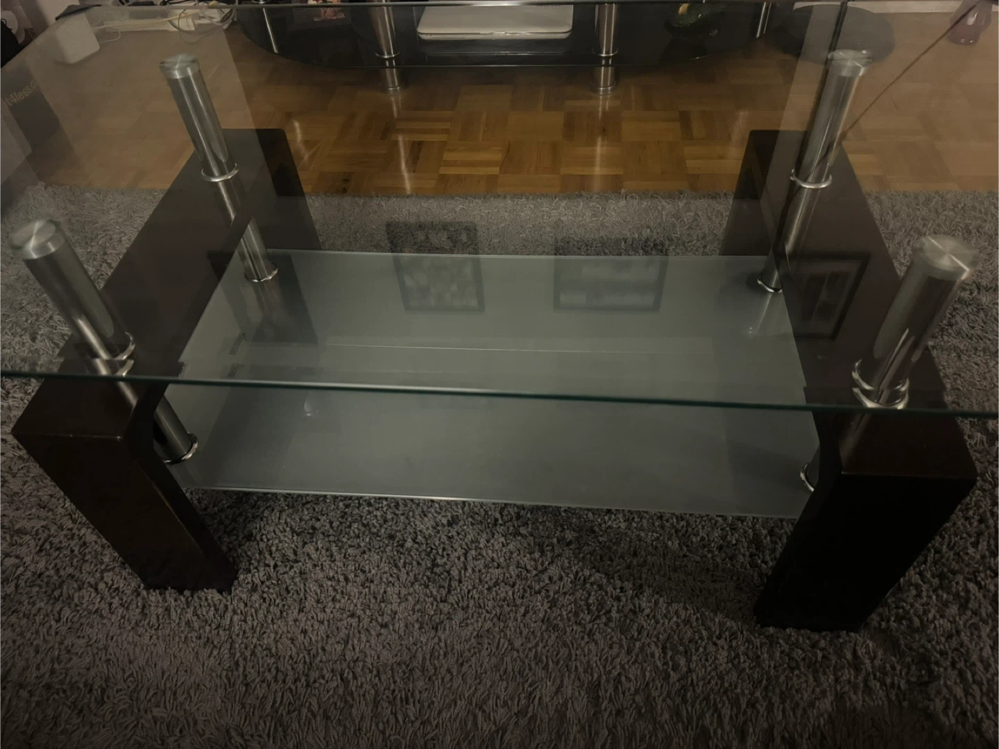 Glass Coffee Table with Metal and Wood Accents - photo 2
